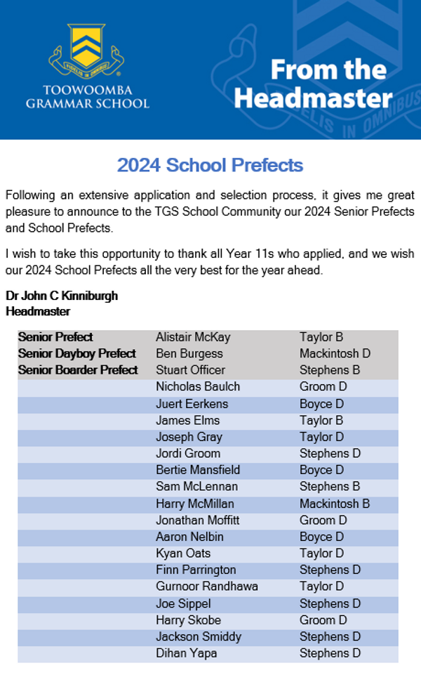 2024 School Prefects