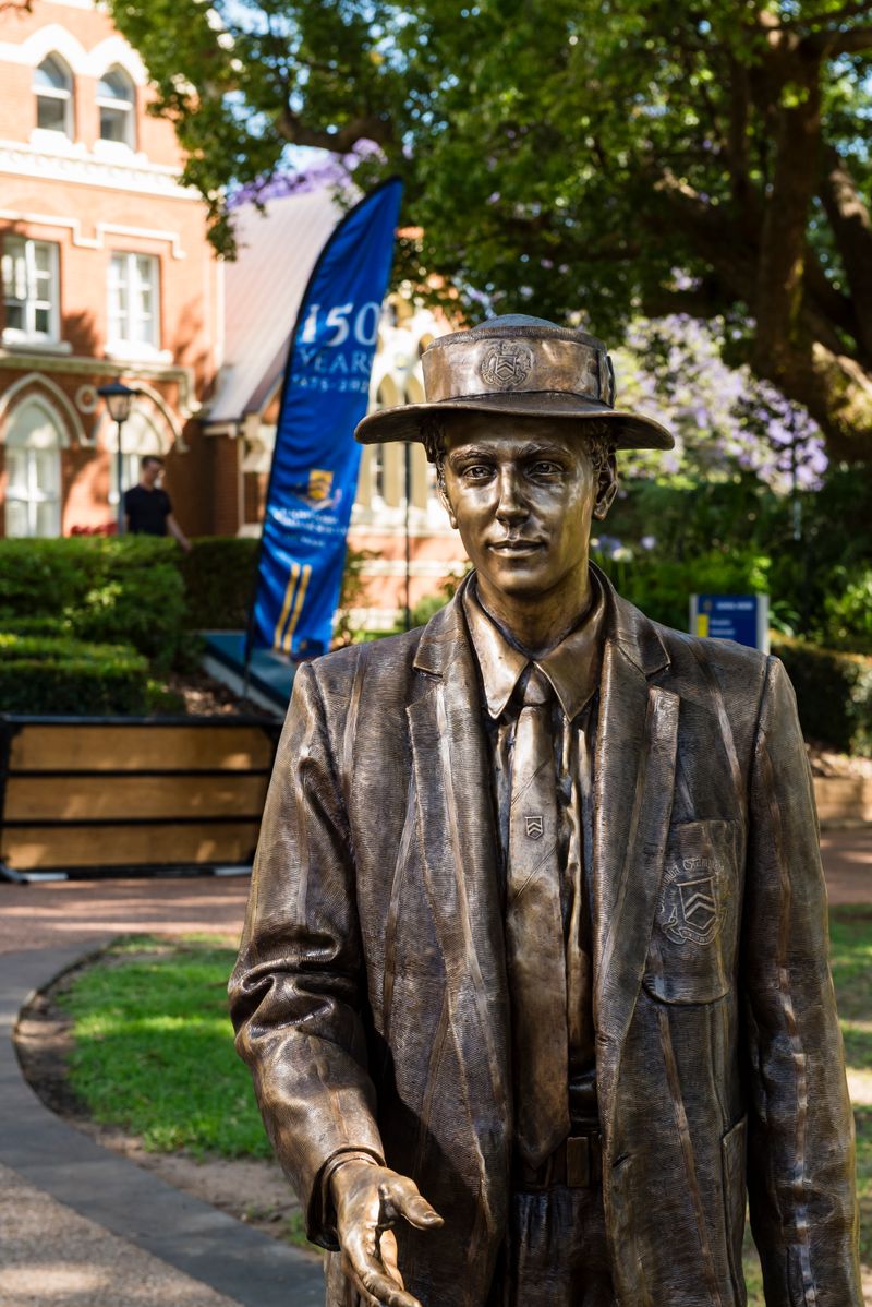 The Grammar Boy statue stands tall on the Promenade, out the front of School House