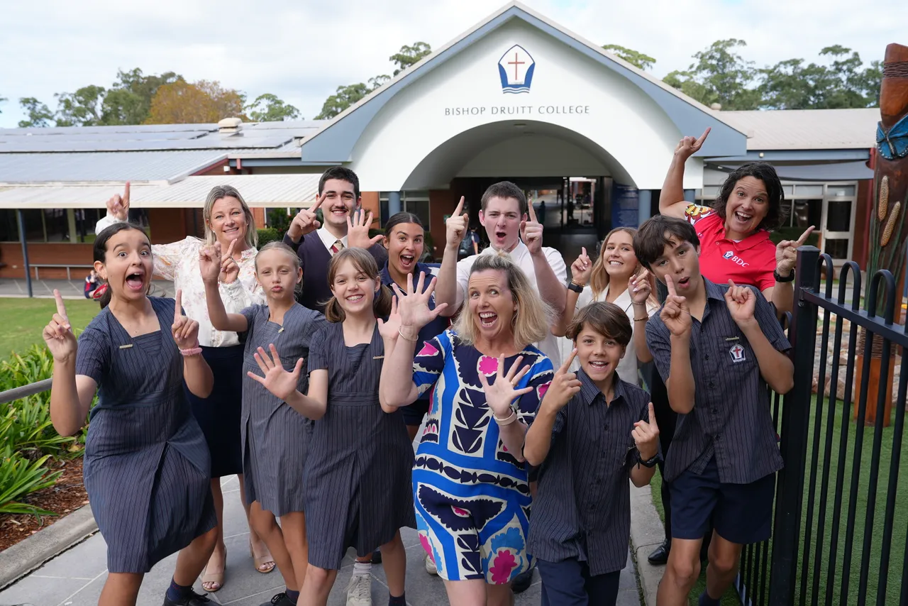 Bishop Druitt College staff group photo celebrating Excellence Awardee recognition in the Australian Education Awards 2026 Regional School of the Year category