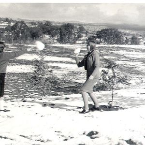 Snow falls on campus in 1968