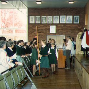 1985 Founders' Day service in the Hall (now the Music Centre)
