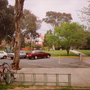 Canteen car park and bike racks in 1990