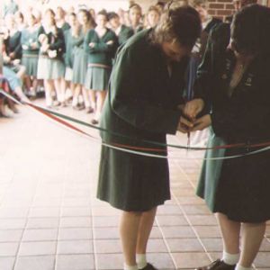 Rachael Peedom and Fiona Ey officially opening the Senior Common Room in 1990