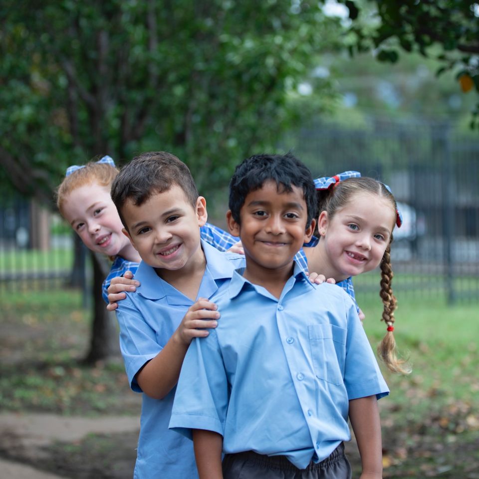 Primary school students outdoors.