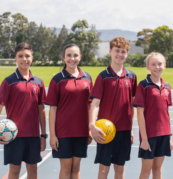 High school students with sports equipment.