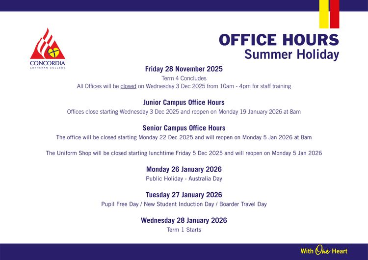 Office and Uniform Shop Hours - Summer Holiday 2025
