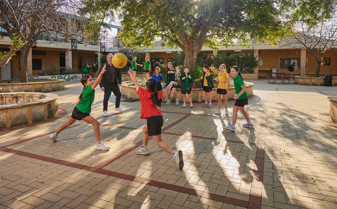 Penrhos Junior School students playing handball