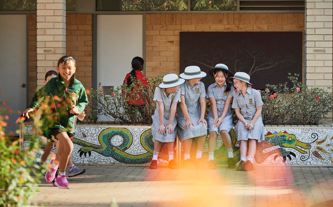 Penrhos Junior School students chatting outsie