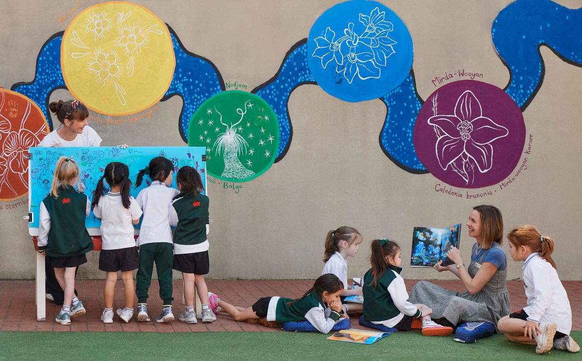 Penrhos ELC students and teachers learnind outside