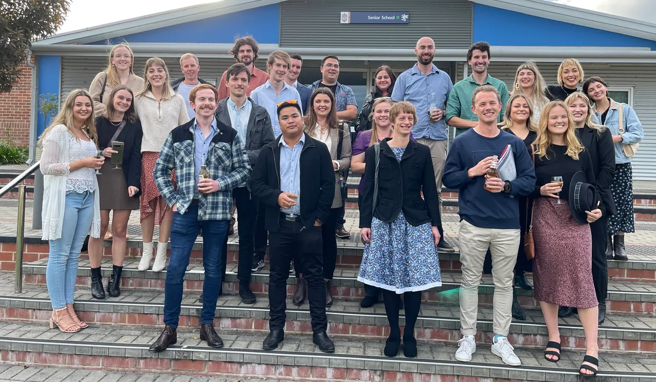 Alumni gathering outside the Senior school