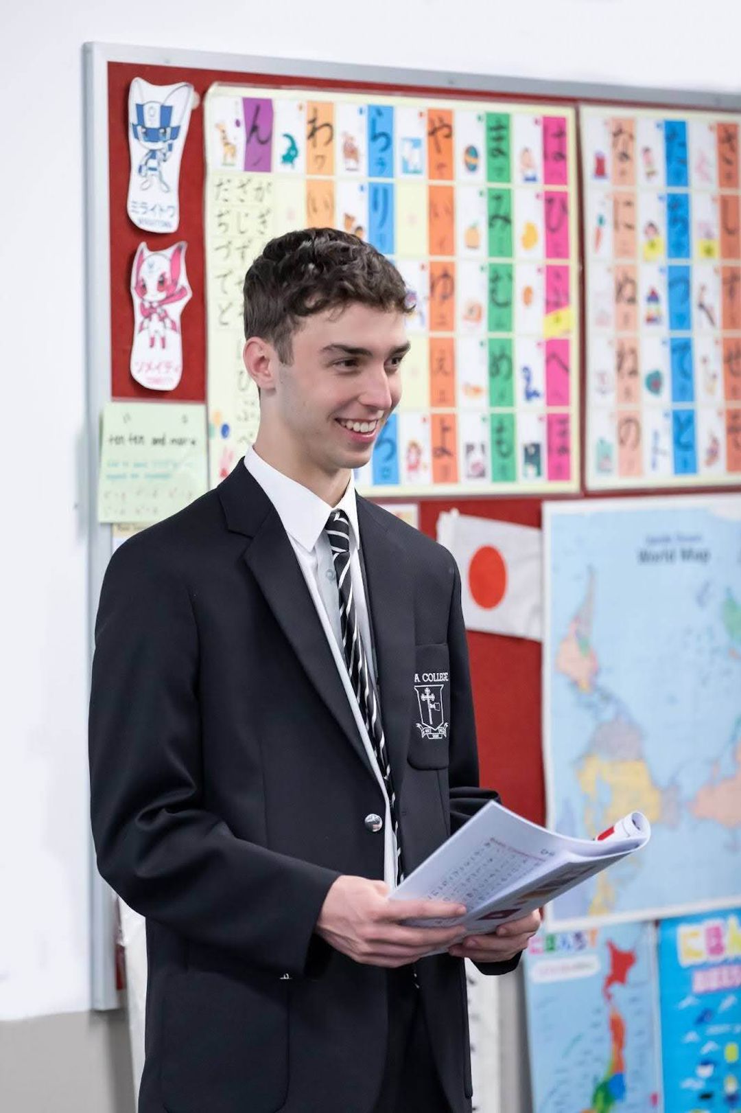 Student making a presentation in a Japanese classroom