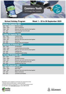 Coomera Youth Setember 2025 Holiday flyer