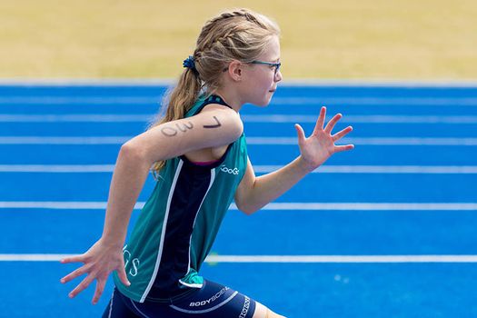 Blonde Running Girl Glasses Ponytail