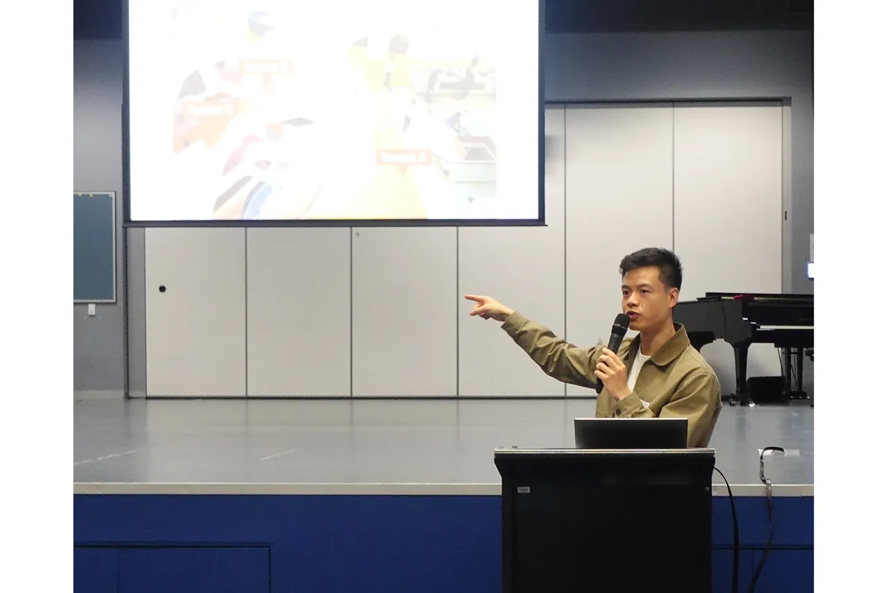 Old Collegian and Director of Digital, Derek Huynh, presenting to a cohort of VCE students at Assembly Hall, Yirramboi Campus Keilor.
