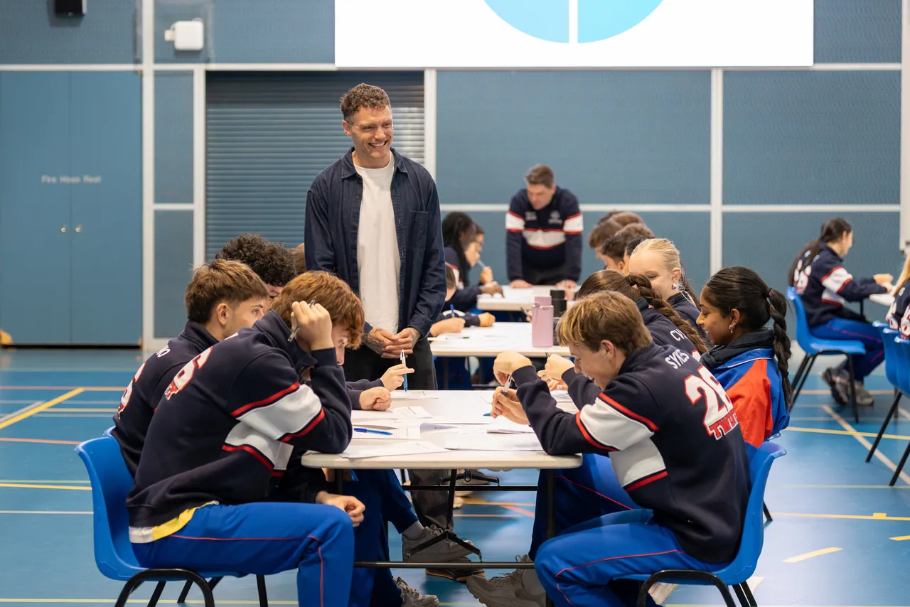 Facilitator Nick Orchard interacts with Year 12 students during "The Big Refresh" pastoral care incursion focusing on how to identify burnout, held at Yirramboi Campus, Keilor.