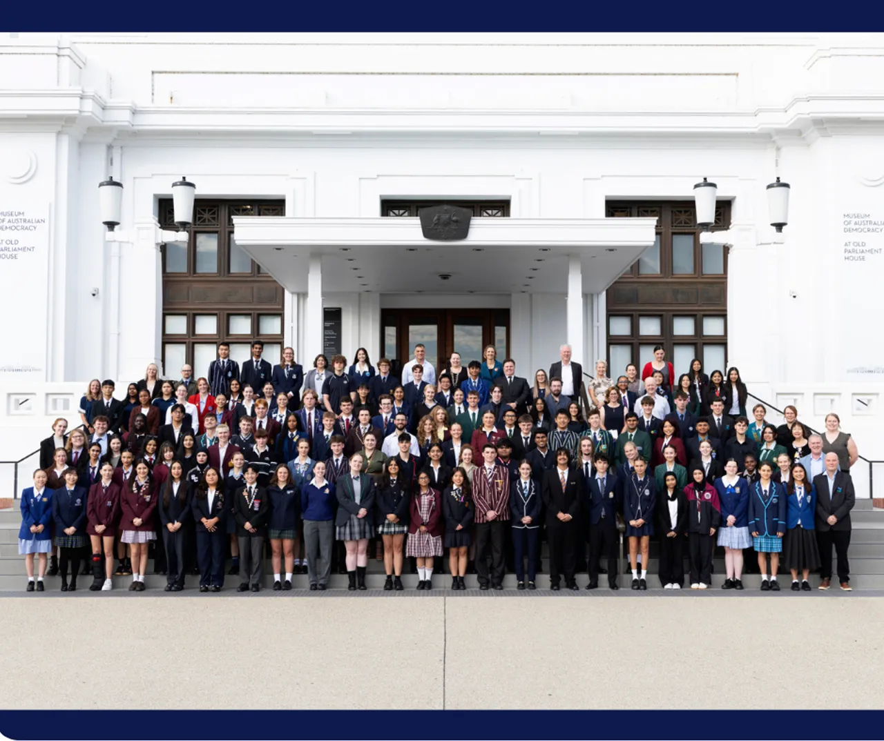 Group photo of over one hundred upper secondary school aged Year 11 and Year 12 students from across Australia, participants at the 31st National Schools Constitutional Convention in Canberra.