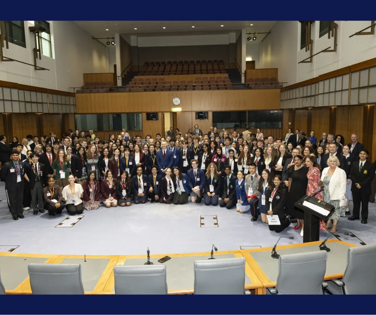 Group photo of over one hundred upper secondary school aged Year 11 and Year 12 students from across Australia, taken inside Parliament, as part of the 31st National Schools Constitutional Convention in Canberra.