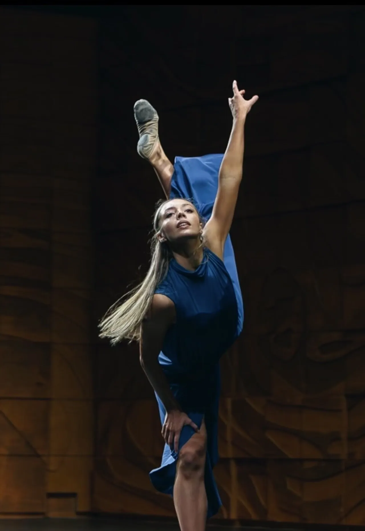 Action shot of VCE Dance student Giselle performing her acclaimed piece on stage at Top Class Dance 2025, held at the Melbourne Recital Centre.