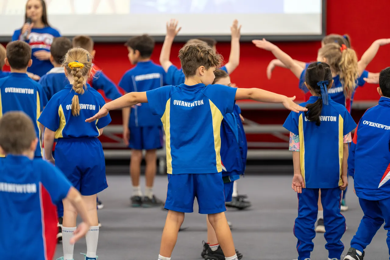 Middle primary school aged student from Overnewton Junior School participating in Cheer sport activity at Canowindra Campus during House Activate Day.