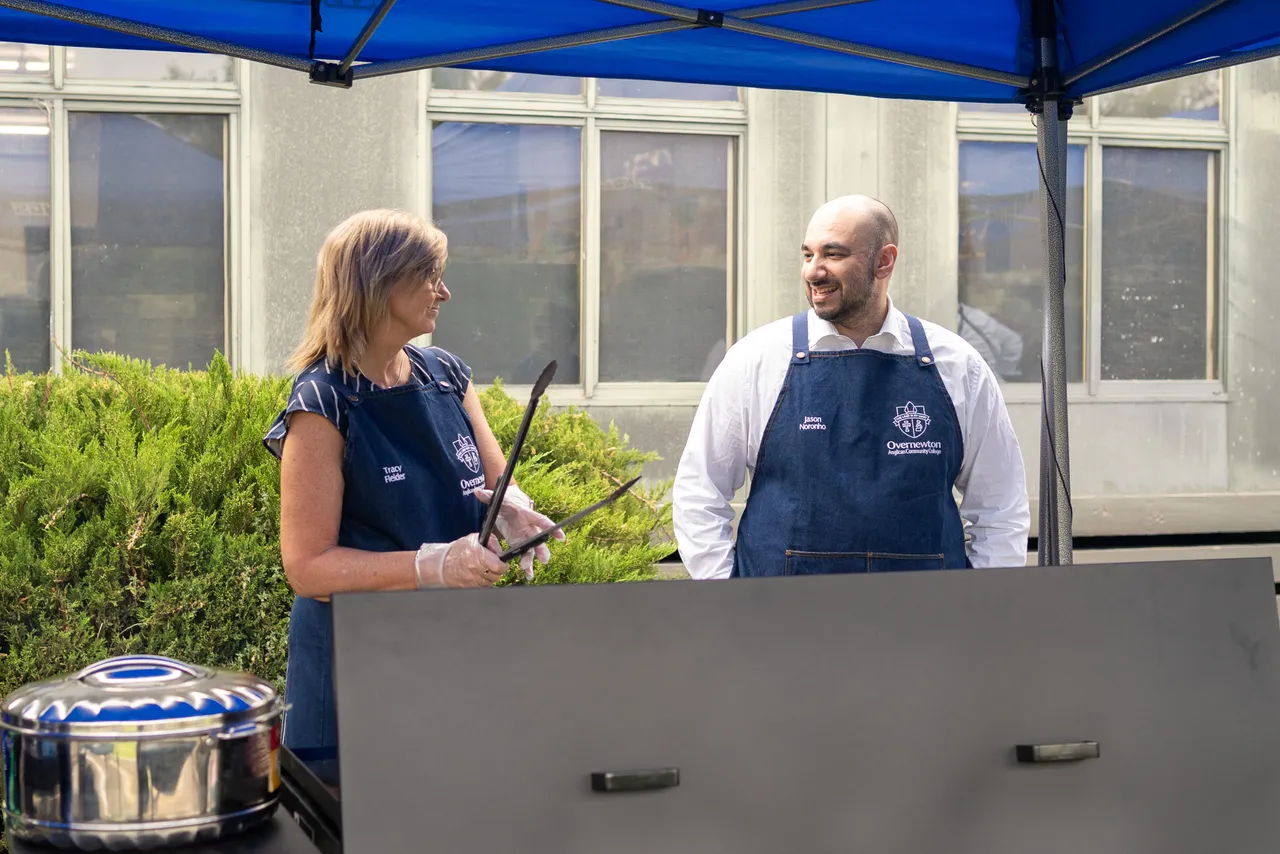 Members of Overnewton College Leadership Team, working at the sausage sizzle as part of the inaugural Canowindra Parent Information Evening.