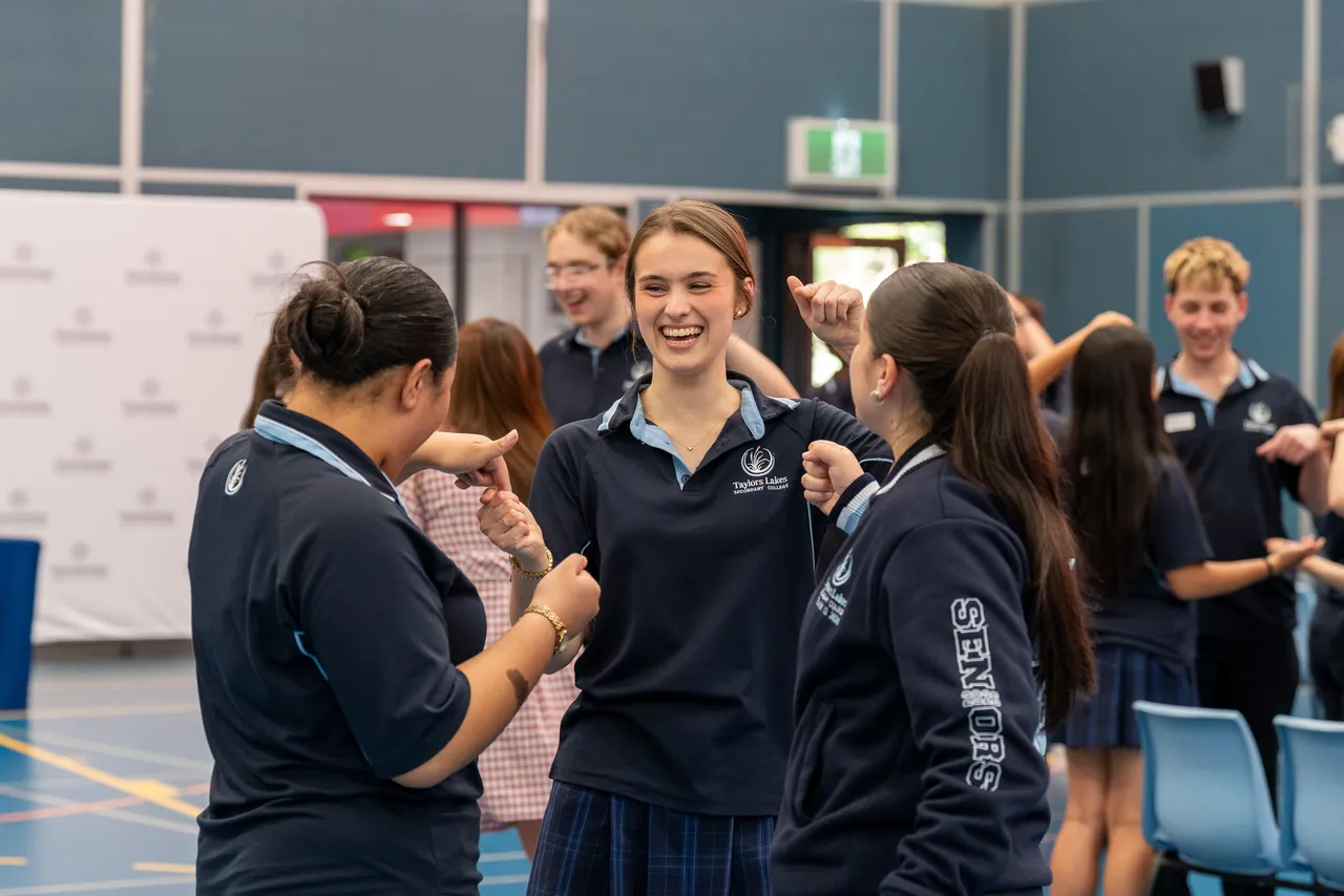 Upper secondary school aged students from various schools in Melbourne's North West enjoying an icebreaker activity at Overnewton's third annual Student Leadership Summit.