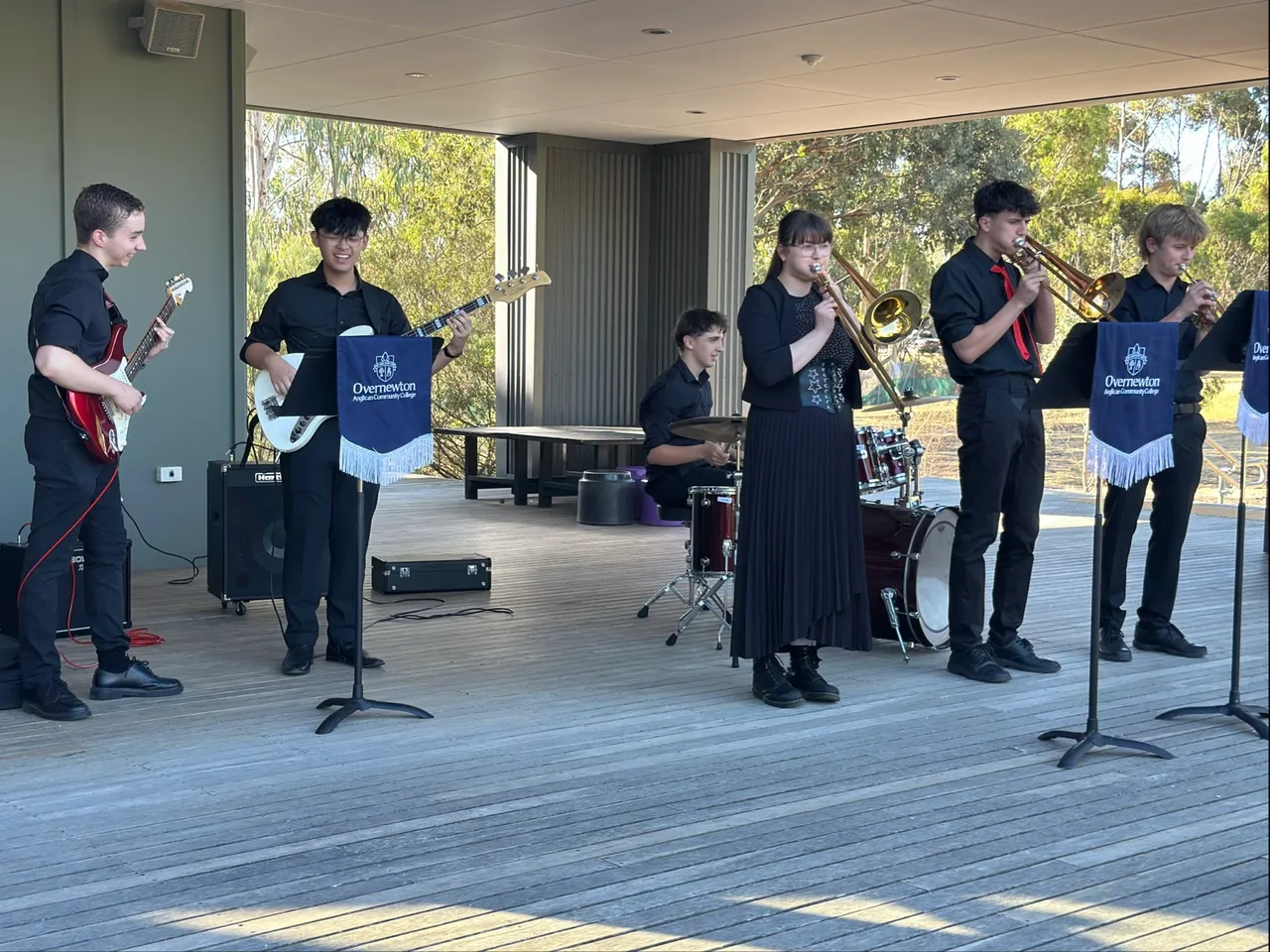 Overnewton's Jazz Band providing the accompaniment on a balmy February evening at the 2026 Prep Picnic on the Junior School Prep Lawn at Canowindra Campus in Taylors Lakes.