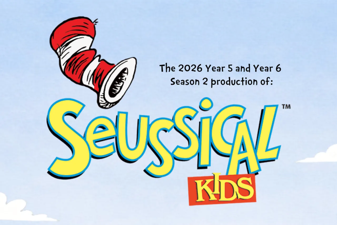 Official promotional graphic for the Season 2 Year 5 & 6 Musical production of Seussical KIDS, a musical theatre production offered as part of Overnewton's Middle School Performing Arts Co-Curriculum.