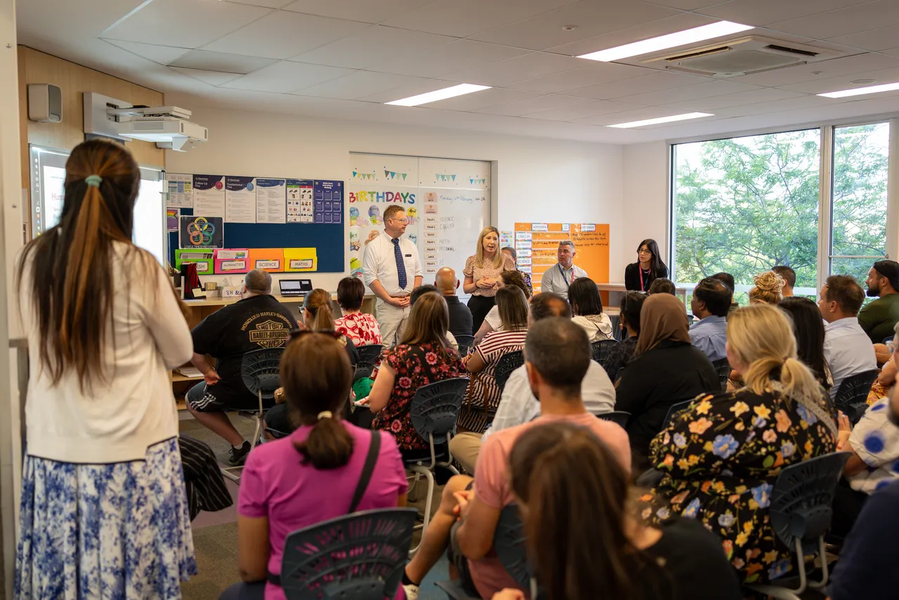 Parents gathered in a classroom to hear Head of Year 8, Richard Meats, outline student expectations at Year 8 as part of the inaugural Yirramboi Parent Information Evening.