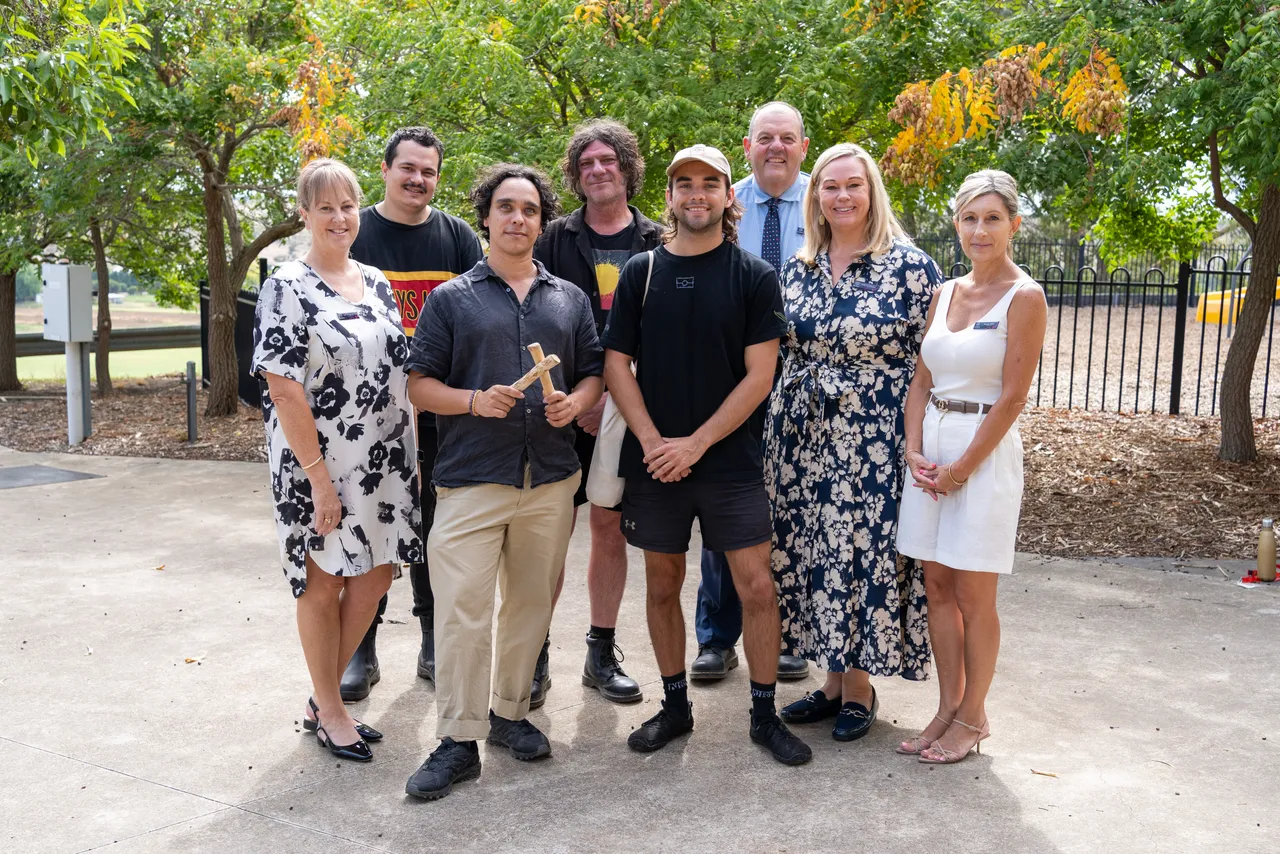Yirramboi Campus Leadership posing for a group photo with representatives from the Wurundjeri Tribal Council, at the College to conduct a Welcome to Country and Smoking Ceremony for Year 5 students.