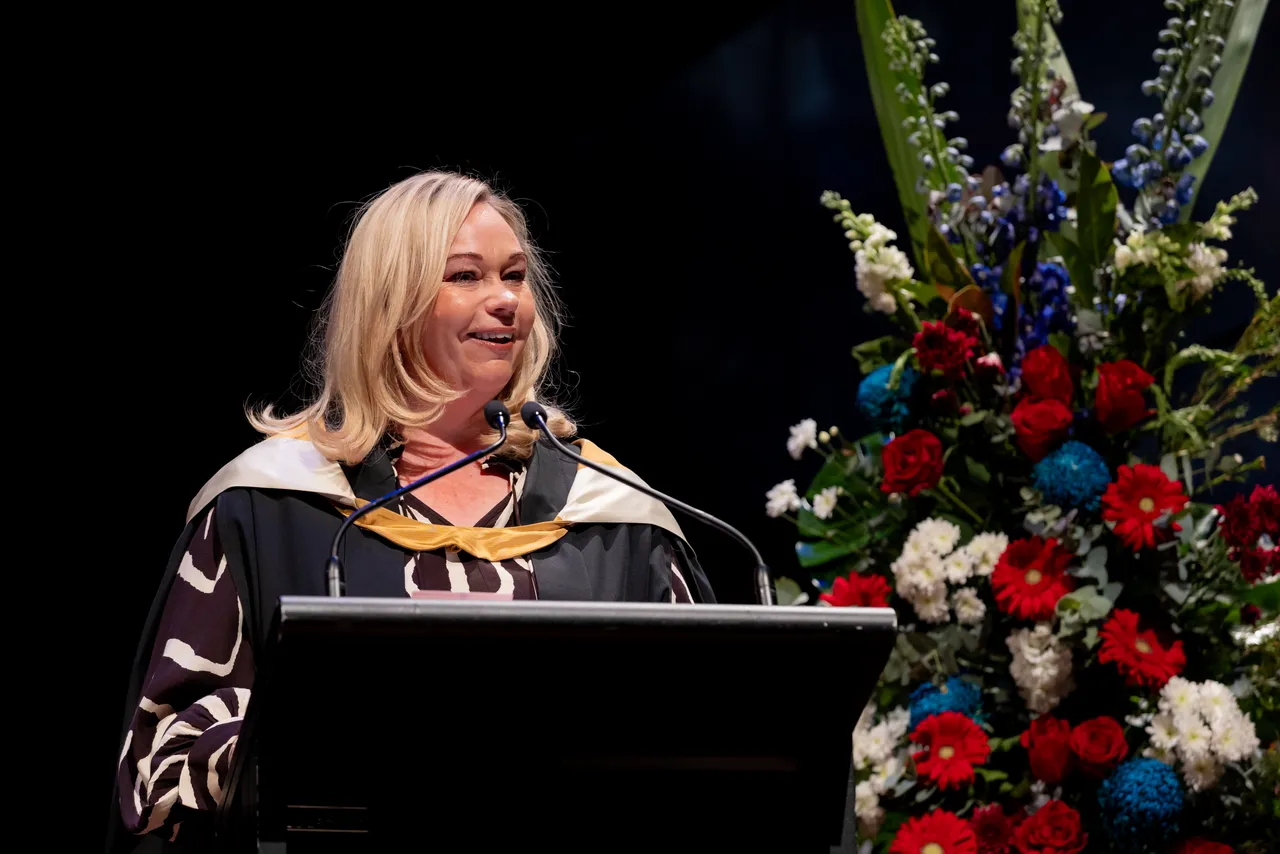 Emily FitzSimons, Principal of Overnewton, delivering her address on stage at Hamer Hall during the annual Presentation Night