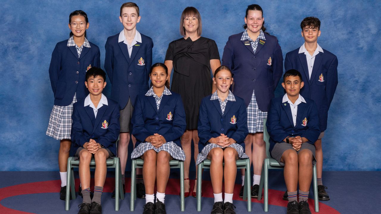 Formal photo of the Middle School Student Representative Council for 2026 with the Head of Middle School, Jodi Fitzgerald-Tate.