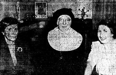 Sister Julian with morning tea guests from the Examiner, 1953.
