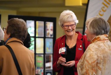 A group of ORA talking together at an Old Ruytonians' Association reunion