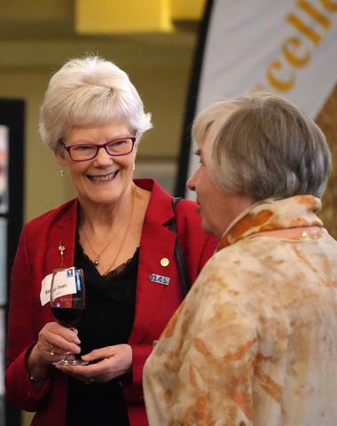 A group of ORA talking together at an Old Ruytonians' Association reunion