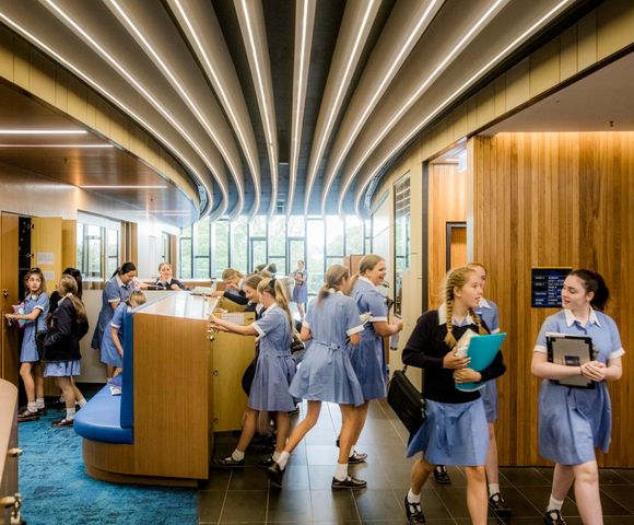 Internal view of the Margaret McRae Centre, a building for Year 7 and 8 , with science and drama spaces at Ruyton Girls' School
