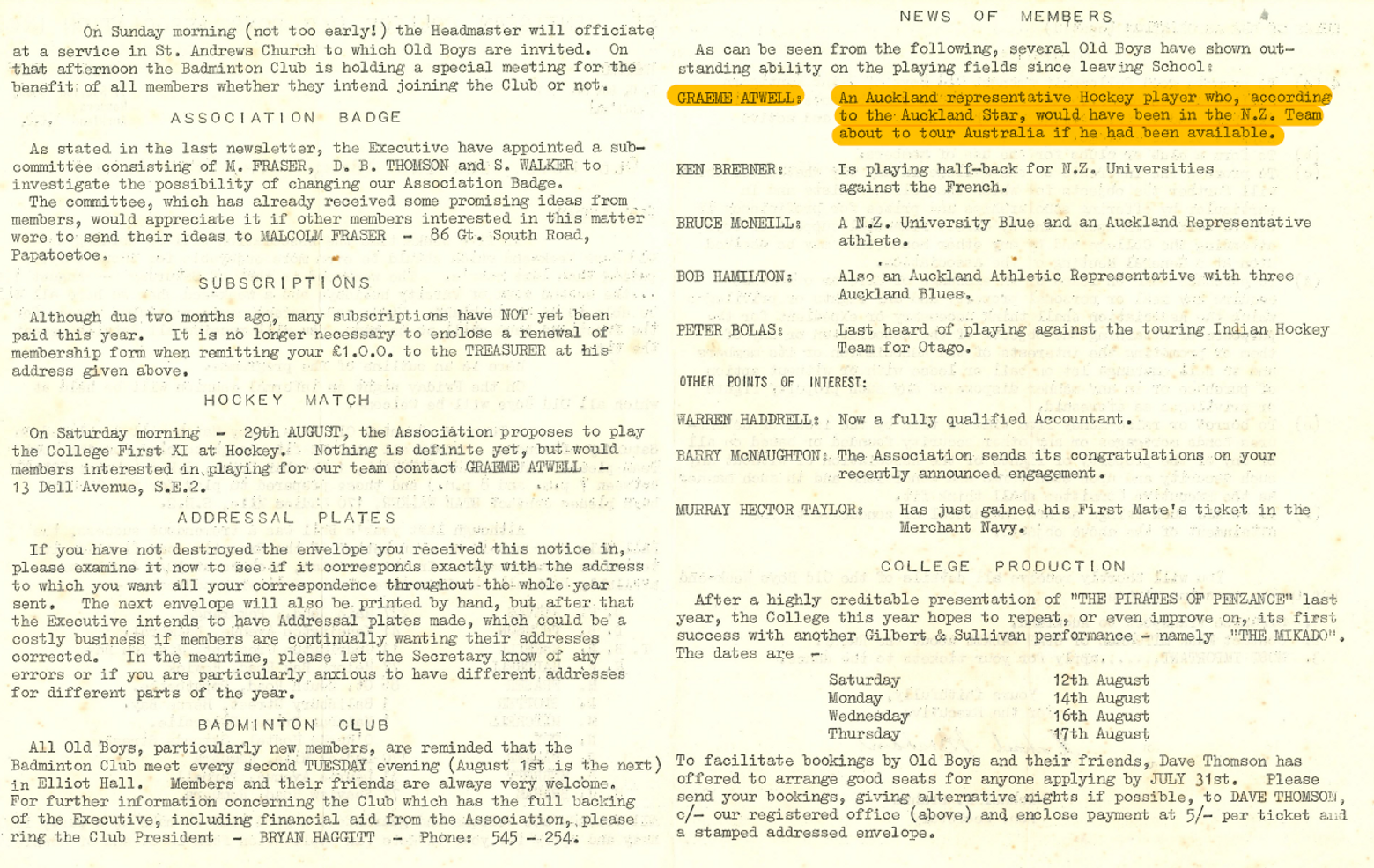 Old Boys Newsletter 1961