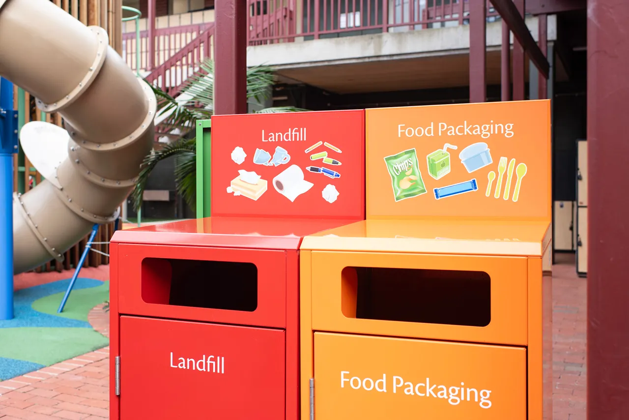 Different types of bins on the St Michael's campus highlight commitment to sustainability.