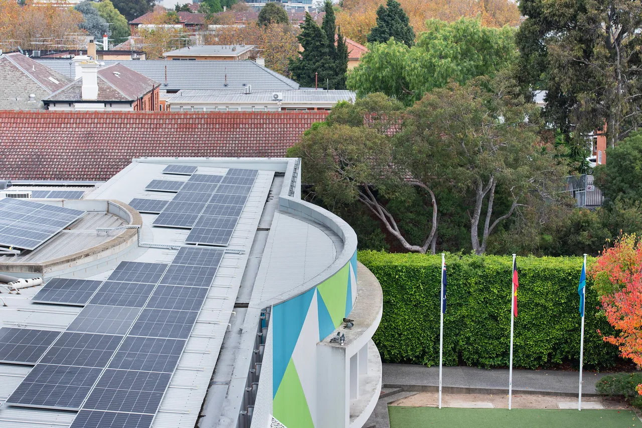 Ariel shot of the solar panels on the St Michael's campus.