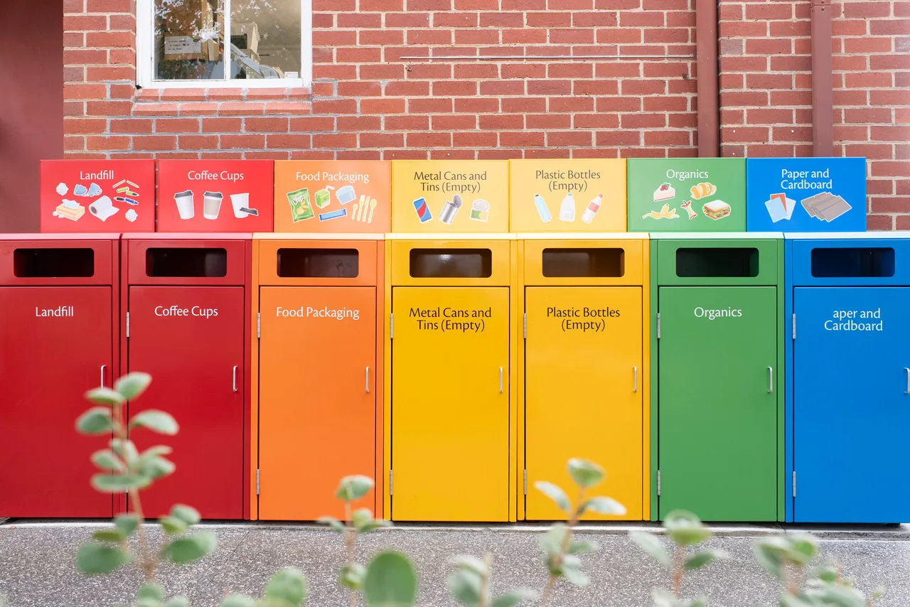 View of the types of bins on the St Michael's campus as a commitment to sustainability