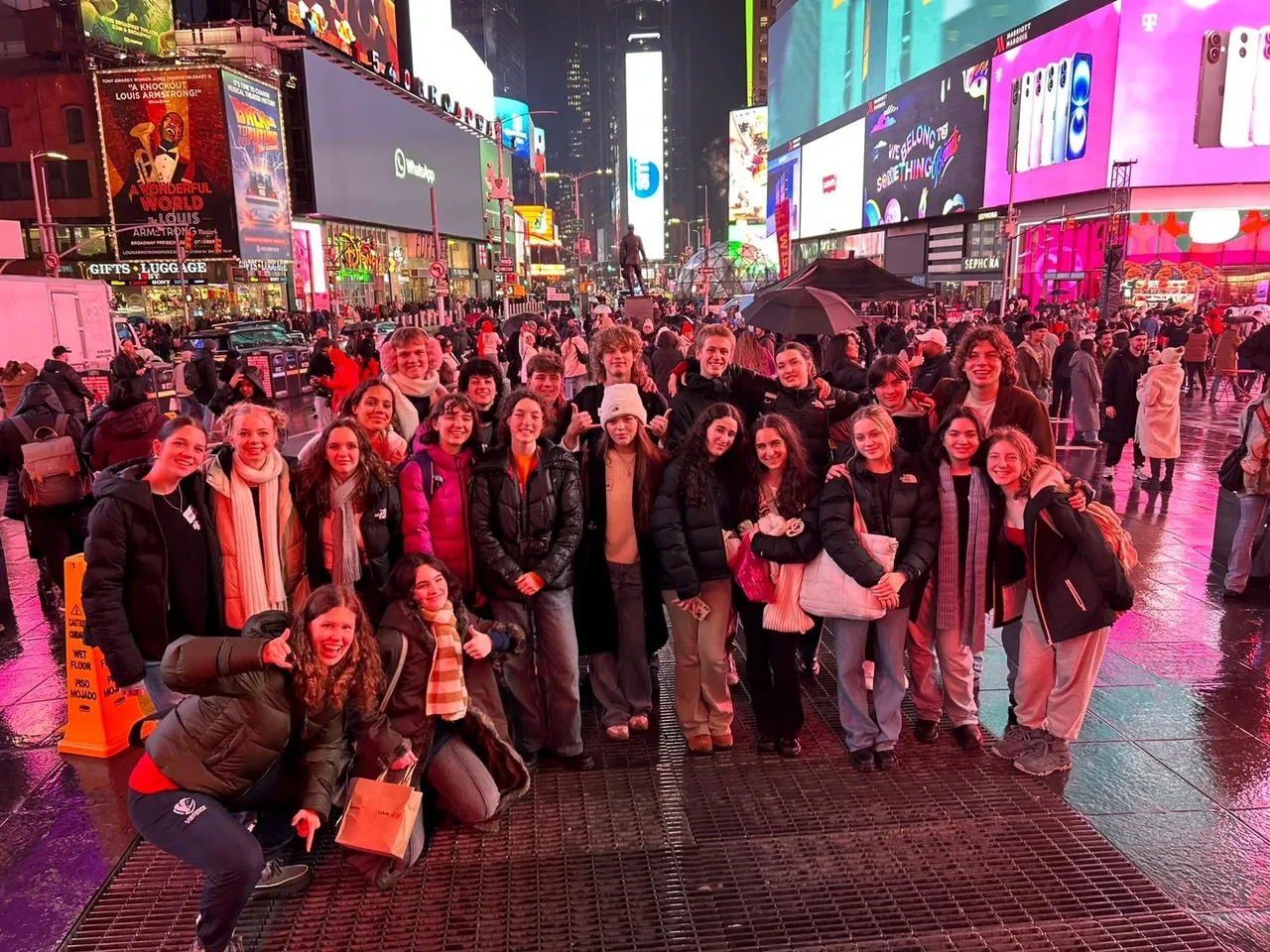 St Michael's Grammar School students on a performing arts study tour, attending a performance in New York City.